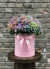 Цветочная композиция из Гипсофила и Розы в шляпной коробке в Нижнеангарск