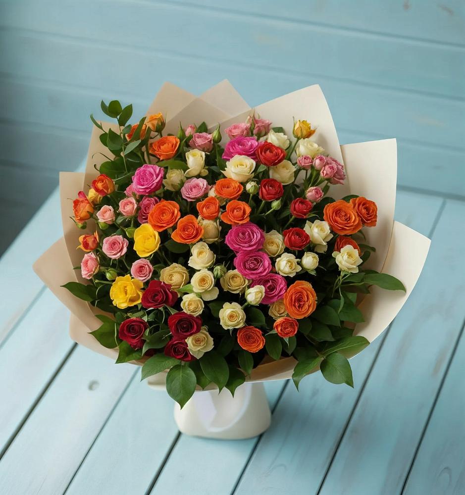 Букет Микс из разноцветных кустовых роз в Нижнеангарск
