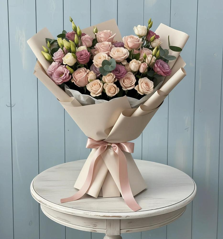 Букет цветов из: Розы и Лизиантусы в Нижнеангарск