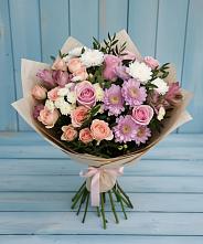Букет цветов из:  Хризантемы, Розы и Альстромерии в Нижнеангарск