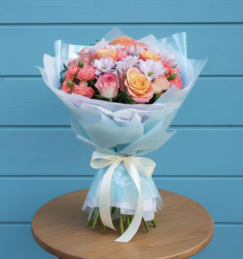 Букет цветов из: Хризантемы и Розы в Нижнеангарск